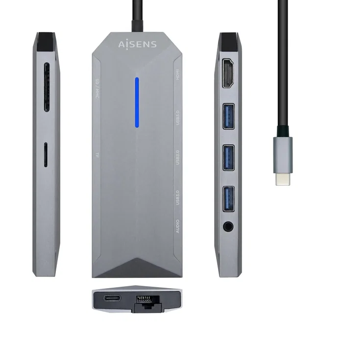 AISENS - USB-C DOCK 9 EN 1 USB-C A 1xHDMI 1XRJ45 3xUSB 1xPD 1xAUDIO 1xSD 1xMICRO SD GRIS 15CM AISENS - USB-C DOCK 9 EN 1 USB-C A 1xHDMI 1XRJ45 3xUSB 1xPD 1xAUDIO 1xSD 1xMICRO SD GRIS 15CM