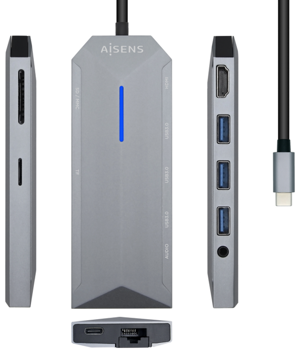 Aisens USB-C Dock 9 en 1 ASUC-9P001-GR Gris