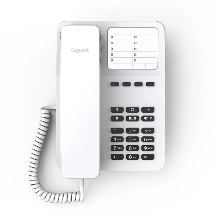 Gigaset DESK 400 Teléfono Analógico con Cable, 10 Entradas en la Agenda, para Escritorio o Pared, Color Blanco