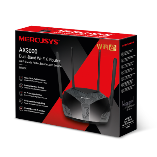 Mercusys MR80X Router Wi-Fi 6 AX3000 Doble Banda Negro