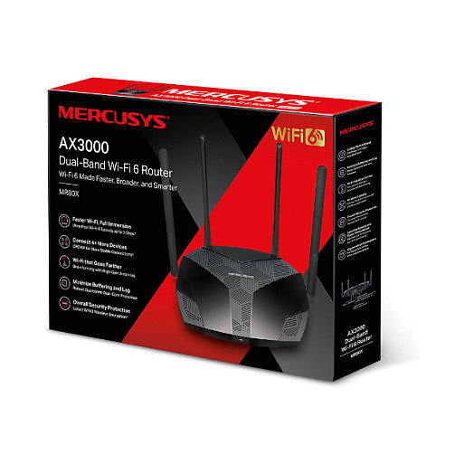 Mercusys MR80X Router Wi-Fi 6 AX3000 Doble Banda Negro