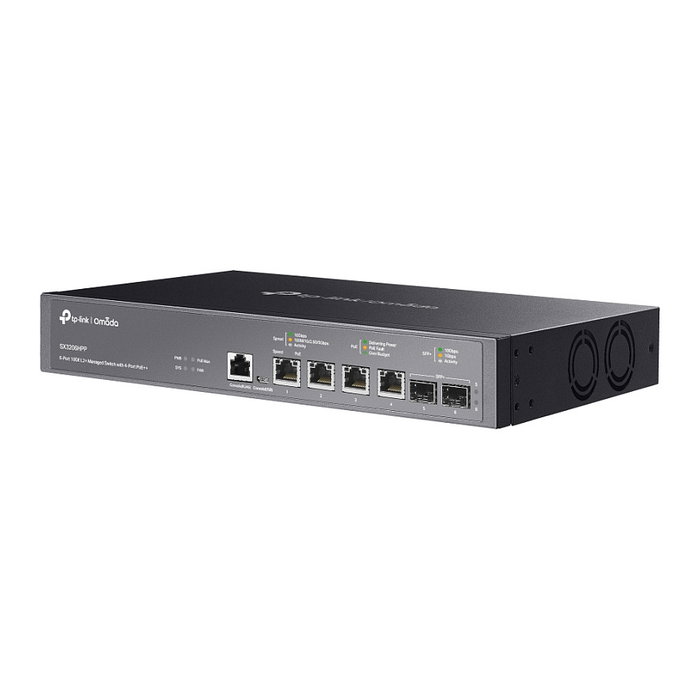 TP-Link Omada SG3206HPP Conmutador gestionado L2+ con 4 puertos PoE++ de 10G Ethernet y 2 SFP+, montaje en rack, negro