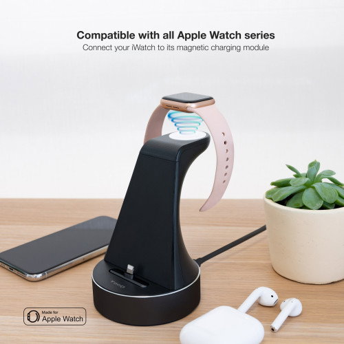 Tooq Base de Carga Inalámbrica TQCD02L para Apple Watch e iPhone, Negro