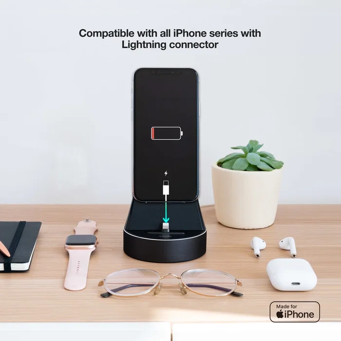 Tooq TQCD02L - Base de Carga Inalámbrica con Certificación MFi para Apple Watch y iPhone - Carga Rápida Simultánea 23W - Color Negro