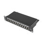 Lanberg PPF6-9012-B Patch Panel de Red 12 Puertos 1U, Negro, Metal, 215 x 44.5 x 130 mm