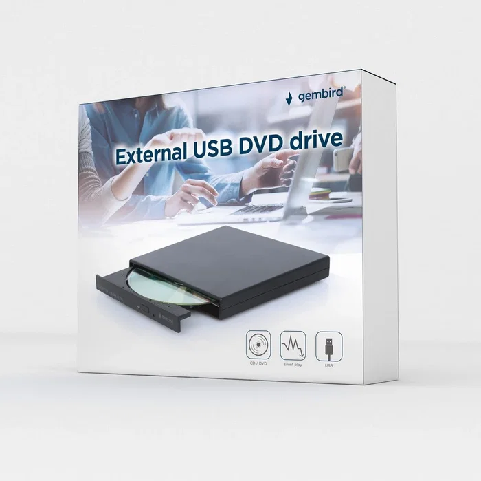 Gembird DVD-USB,04 - Unidad de Disco Óptico Externa DVD±RW Negro, Lector/Grabador de CD/DVD, USB 2.0, Velocidad CD 24x/DVD 8x, Compacto, Silencioso, Plug & Play