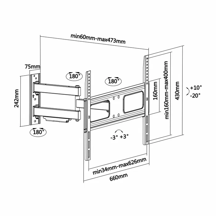 Aisens Soporte de Pared Giratorio e Inclinable WT70TSLE-025 para TV 37-70 pulgadas Aisens Soporte de Pared Giratorio e Inclinable WT70TSLE-025 para TV 37-70 pulgadas