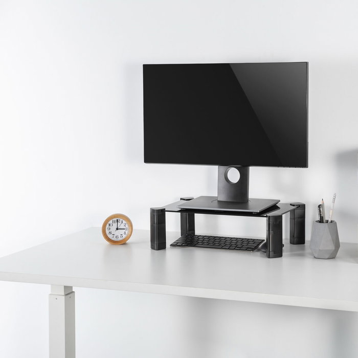 Aisens Soporte Elevador de Cristal Negro para Monitor o Portátil