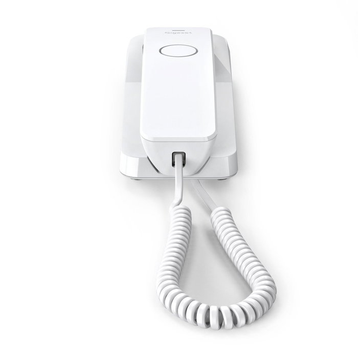 Gigaset DESK 200 Teléfono Fijo Blanco con Cable para Sobremesa y Pared, Marcación Rápida, Compatible con Audífonos