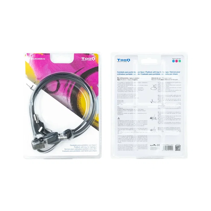 TooQ Cable Antirrobo con Llave TQCLKC0025-G para Portátil, Monitor, TV - Cable Acero 1.5m, Diámetro 4.5mm, Universal Kensington, Incluye 2 Llaves