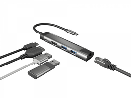 NATEC Hub USB-C Fowler Go, USB 3.2 Gen 1 Type-C Power Delivery 100W, Ethernet Gigabit, Acero Inoxidable