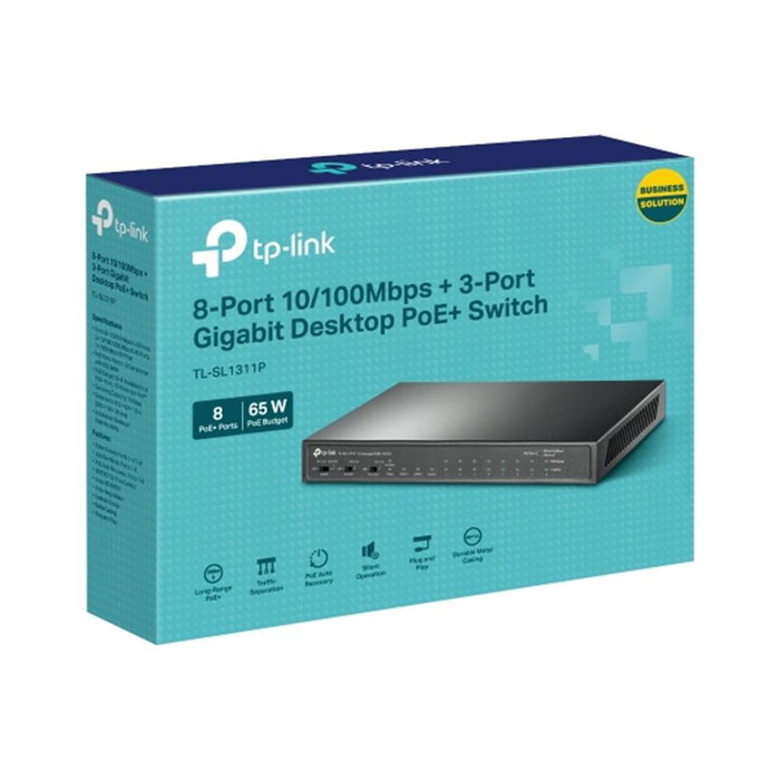 TP-Link TL-SL1311P Switch de Escritorio con 8 Puertos PoE+, 2 Puertos Gigabit y 1 Puerto SFP Negro