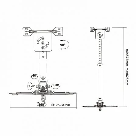 Aisens CP02TSRE-051 Soporte de Techo Universal para Proyector Giratorio Inclinable Extensible 575-825mm Carga 20kg Aluminio Aisens CP02TSRE-051 Soporte de Techo Universal para Proyector Giratorio Inclinable Extensible 575-825mm Carga 20kg Aluminio