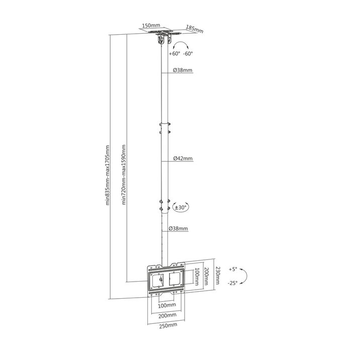 Aisens Soporte de Techo Giratorio e Inclinable para TV 23-43 Pulgadas Negro