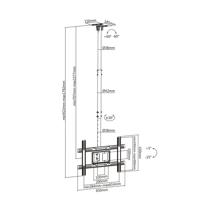 Aisens Soporte de Techo Giratorio CT80TSE-075 para TV de 37-80 pulgadas
