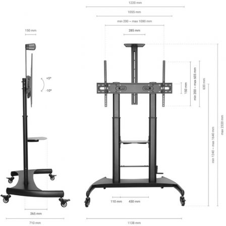 Aisens Soporte de Suelo Inclinable con Ruedas y Manivela FT100TE-123 para TV de 60-100" hasta 100kg