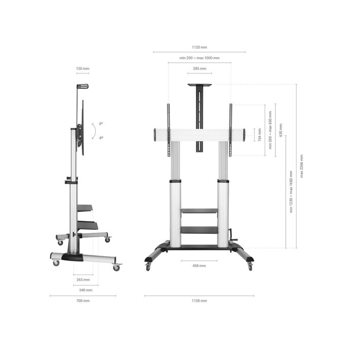 Aisens FT100TE-125 Soporte de Suelo con Ruedas y Manivela para TV 60-100 pulg.