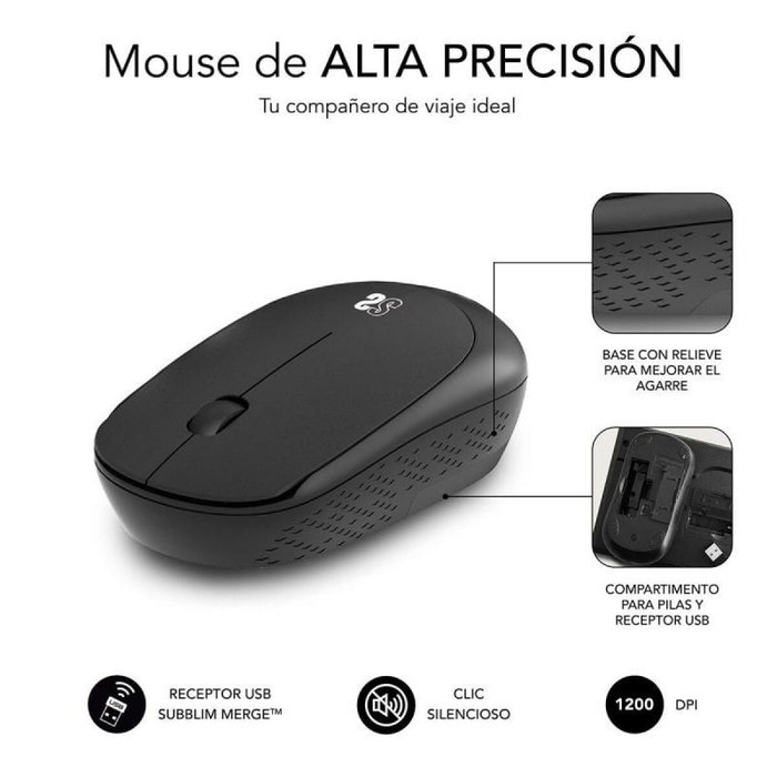 Subblim Business Plus Silencioso Ratón Inalámbrico Negro 1200 DPI