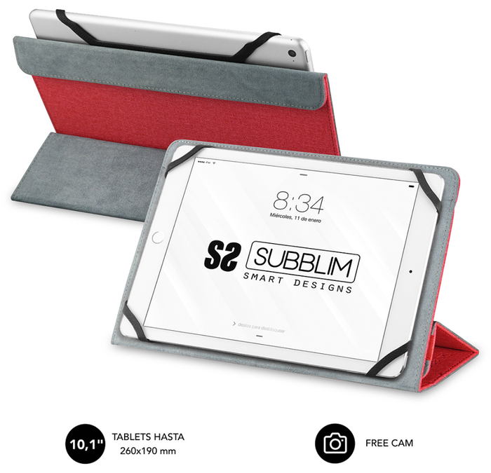 Subblim Funda Freecam Case para Tablet de hasta 10.1 pulgadas, Rojo, Tacto Cloth