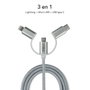 Subblim Cargador de Coche Dual Alum 2.4A con Cable 3 en 1 Plata