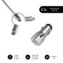 Subblim Cargador de Coche Dual Alum 2.4A con Cable 3 en 1 Plata