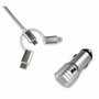 Subblim Cargador de Coche Dual 2.4A Plata con Cable 3 en 1