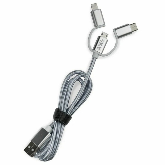Subblim Cargador de Coche Dual 2.4A Plata con Cable 3 en 1
