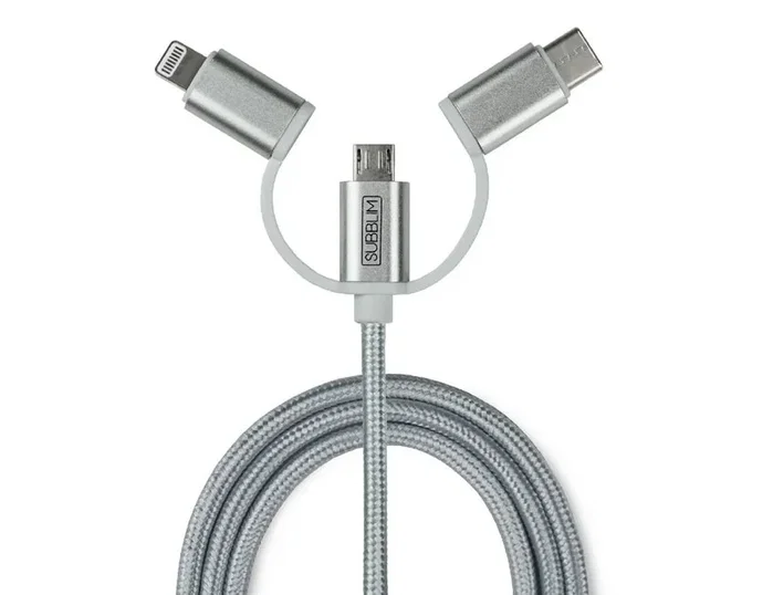 Subblim Cargador de Coche Dual Aluminio 2.4A con Cable 3 en 1 Plata Subblim Cargador de Coche Dual Aluminio 2.4A con Cable 3 en 1 Plata