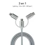 Subblim Cargador de Coche Dual Aluminio 2.4A con Cable 3 en 1 Plata