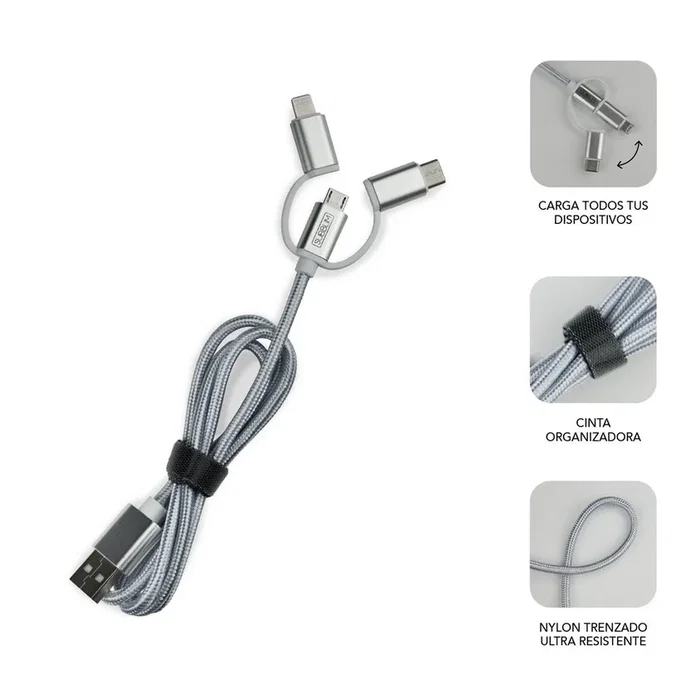 Subblim Cargador de Coche Dual Aluminio 2.4A con Cable 3 en 1 Plata Subblim Cargador de Coche Dual Aluminio 2.4A con Cable 3 en 1 Plata