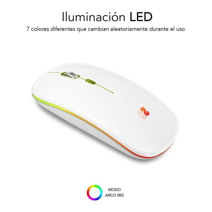 Subblim LED Dual Flat Mouse Blanco con Iluminación RGB y Conexión Dual