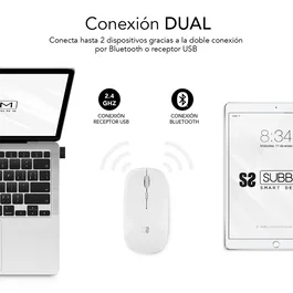 Subblim Dual Flat Ratón Inalámbrico Blanco con Bluetooth y USB Recargable