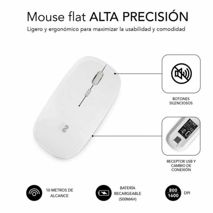 Subblim Dual Flat Ratón Inalámbrico Blanco con Bluetooth y USB Recargable Subblim Dual Flat Ratón Inalámbrico Blanco con Bluetooth y USB Recargable