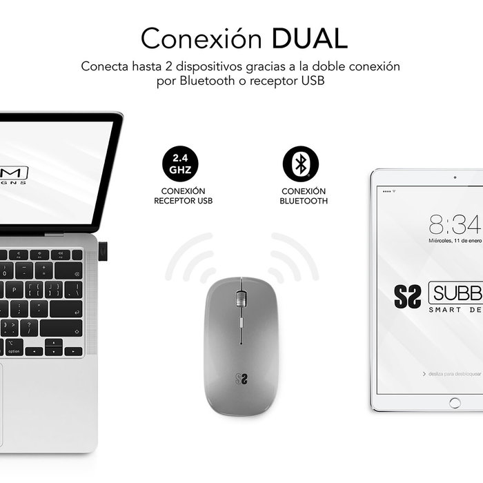 Subblim Dual Flat Mouse Plata Recargable 1600 DPI