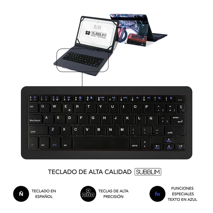 Subblim Keytab USB England Funda con Teclado para Tablet de 10,1 pulgadas