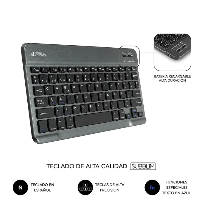 Subblim Keytab Pro Funda con Teclado Bluetooth Gris para Tablet de 10,1 pulgadas