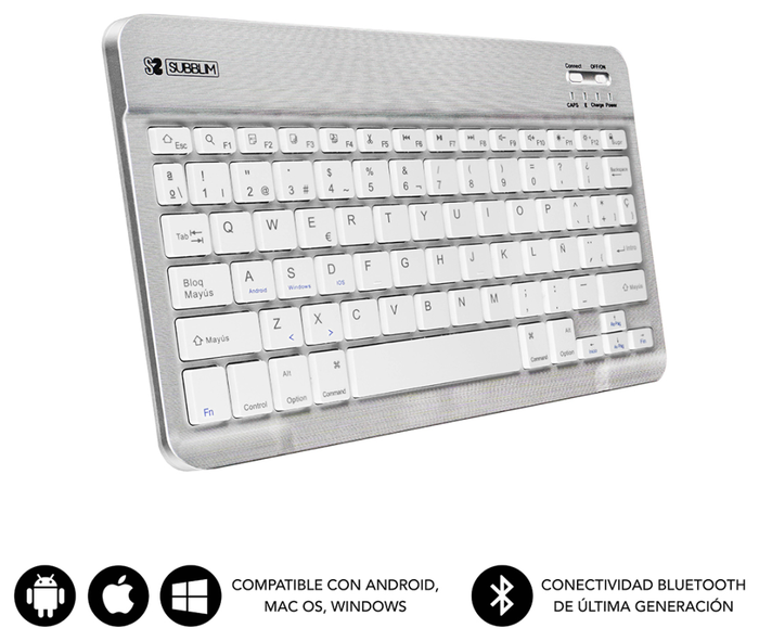 Subblim Smart BT Keyboard Silver Plata/Blanco QWERTY Español Subblim Smart BT Keyboard Silver Plata/Blanco QWERTY Español
