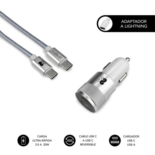 Subblim Cargador de Coche Dual PD20W+QC3.0 con Cable USB C a Lightning Blanco