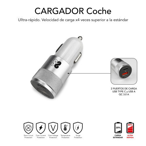 Subblim Cargador de Coche Dual PD20W+QC3.0 con Cable USB C a Lightning Blanco