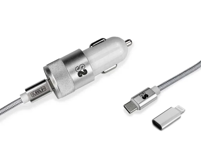 Subblim Cargador de Coche Dual PD20W+QC3.0 con Cable USB-C a Lightning de 1m