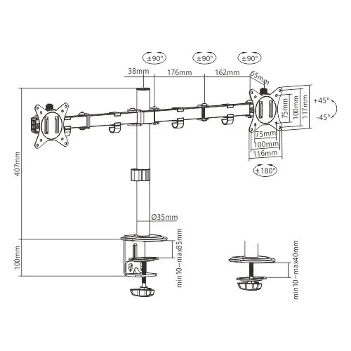 Gembird MA-D2-01 Soporte de Escritorio para Doble Monitor 17-32 Pulgadas Negro
