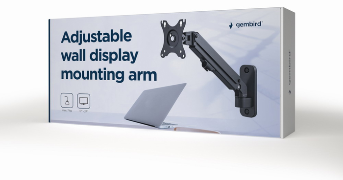 GEMBIRD MA-WA1-01 Soporte para Monitor de Pared con Brazo Ajustable, Soporta hasta 27" y 7kg, Compatible VESA, Negro GEMBIRD MA-WA1-01 Soporte para Monitor de Pared con Brazo Ajustable, Soporta hasta 27" y 7kg, Compatible VESA, Negro