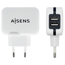 Aisens Cargador USB 17W 5V-3.4A, 2X USB-A Con Control AI Blanco