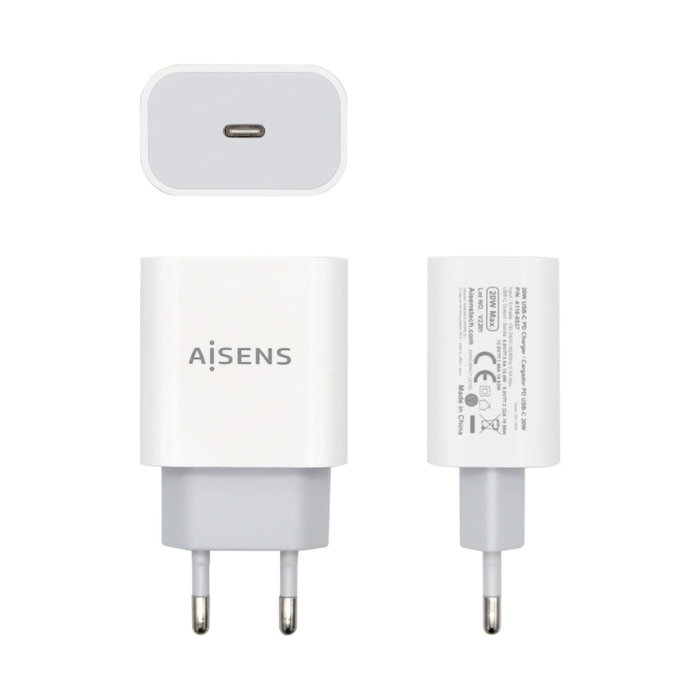 AISENS Cargador de Pared USB-C 20W PD 3.0 Blanco A110-0537