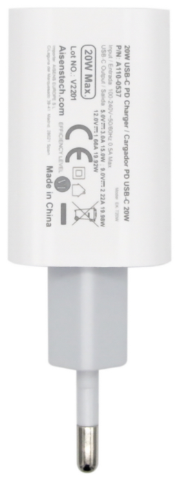 AISENS Cargador de Pared USB-C 20W PD 3.0 Blanco A110-0537