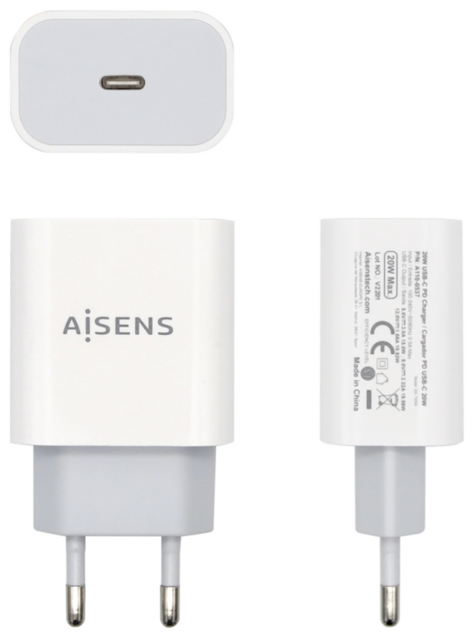 AISENS Cargador de Pared USB-C 20W PD 3.0 Blanco A110-0537