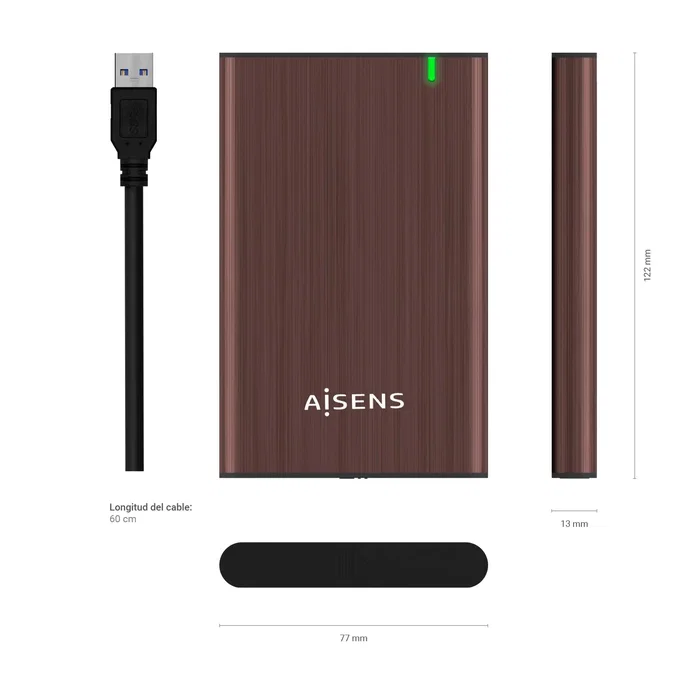 AISENS CAJA EXTERNA 2,5" ASE-2525BWN 9.5MM SATA A USB 3.0/USB3.1 GEN1, MARRON