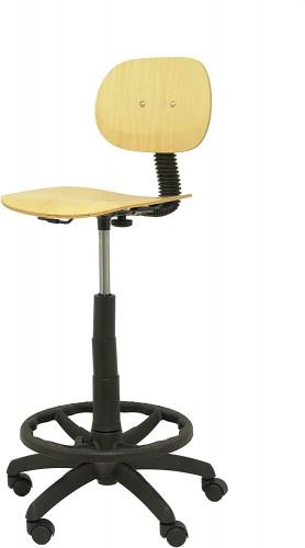Piqueras y Crespo Taburete de Trabajo T32, Giratorio y Regulable en Altura, Ergonómico con Asiento y Respaldo de Madera Haya