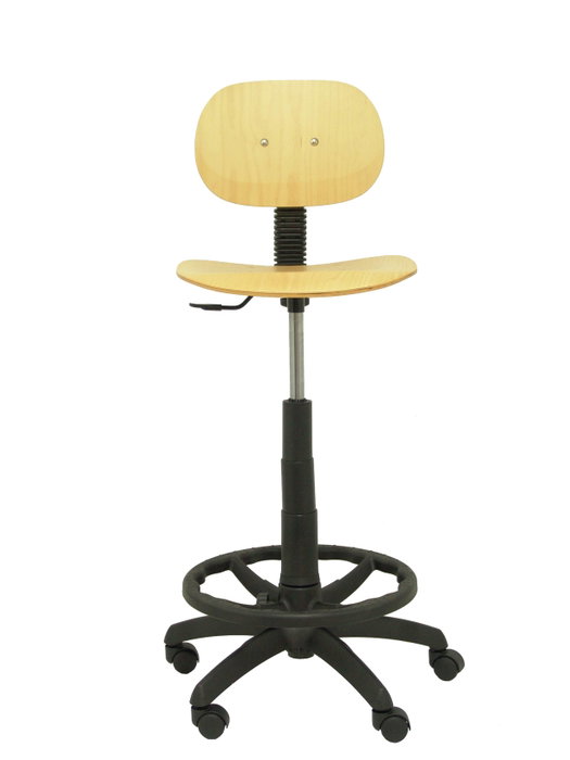 Taburete Tus con mecanismo Contacto lama de Madera. Equipado con Base poliamida negra, Sin brazos y Ruedas de parqué
