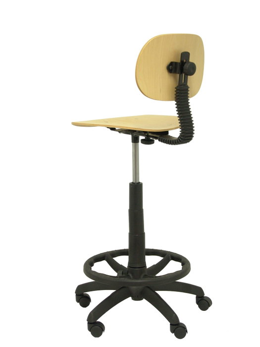 Taburete Tus con mecanismo Contacto lama de Madera. Equipado con Base poliamida negra, Sin brazos y Ruedas de parqué